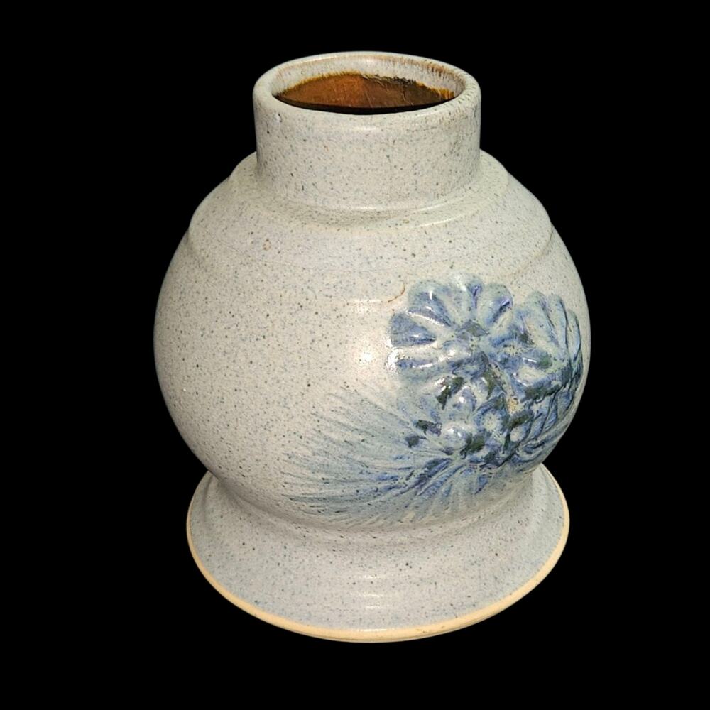 Dekrech Originals Handcrafted Stoneware Vase Blue Floral Relief Vintage MCM